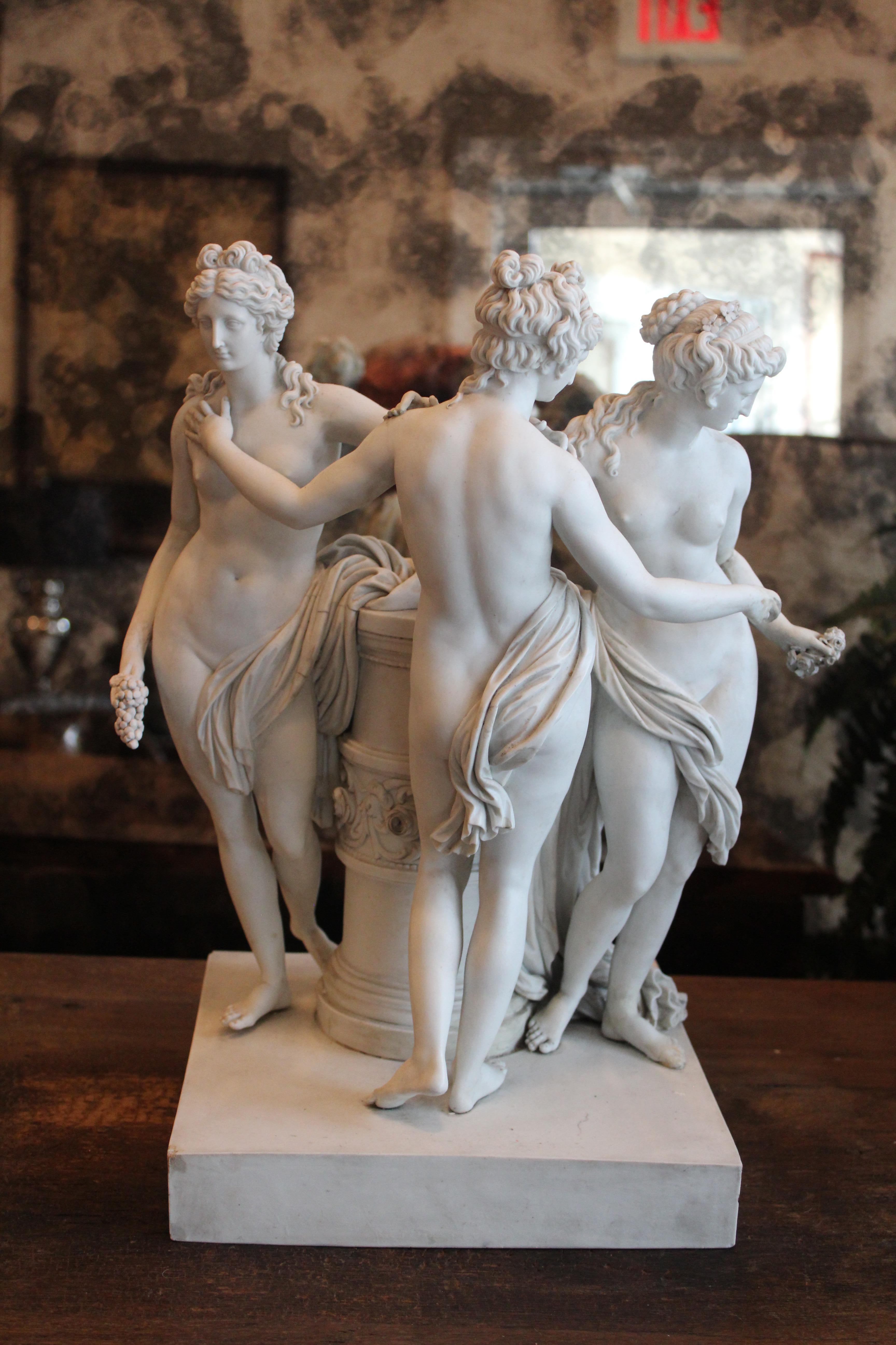 Three Graces porcelain by Meissen 

The group depicts the Three Graces from classical Greek mythology, Aglaea, Euphrosne and Thalia, who represent charm, beauty and joy and who were the companions of Aphrodite, Apollo and Athena. The composition