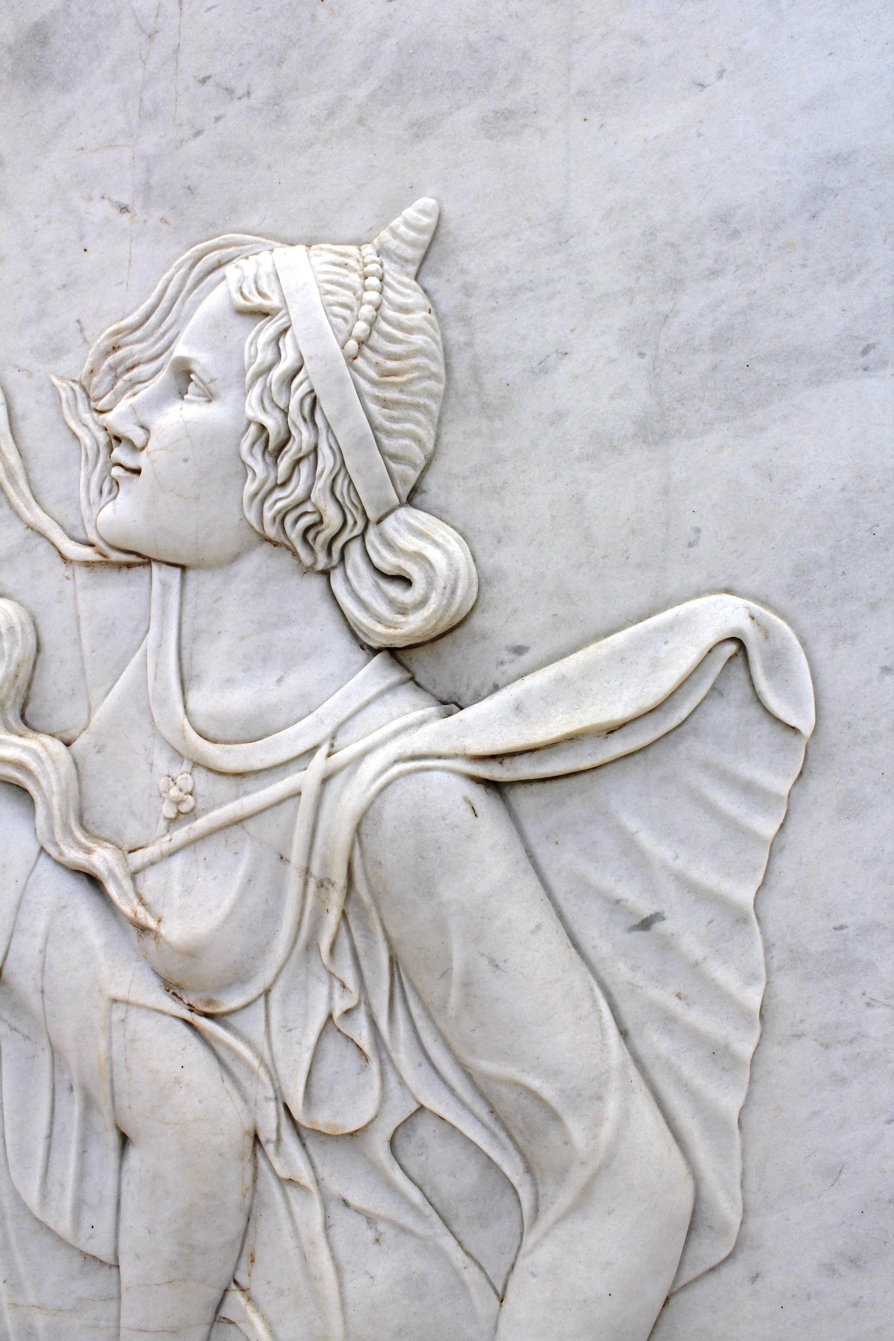 Three Graces Relief Hand-Carved in White Carrara Marble In Good Condition In Marbella, ES