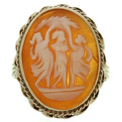 Three Graces Shell Cameo Yellow Gold Ring