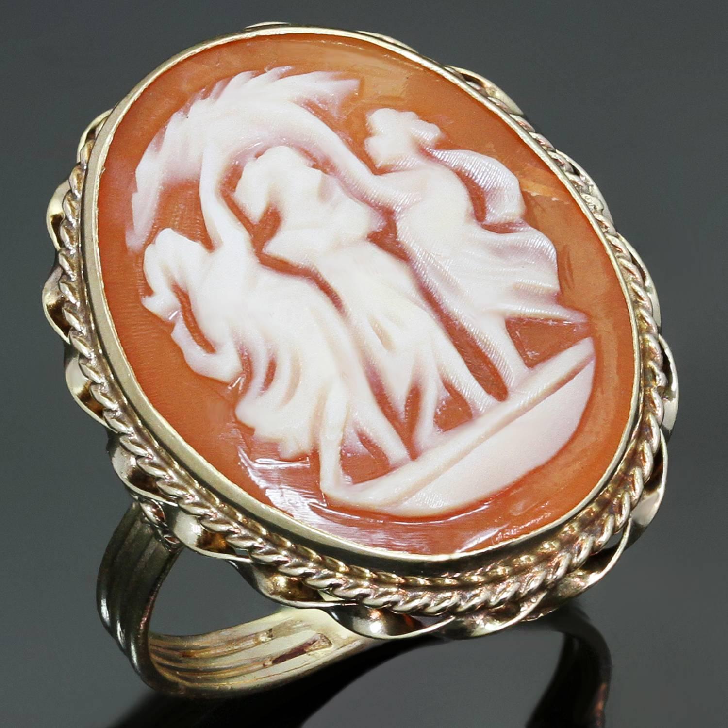 Three Graces Shell Cameo Yellow Gold Ring 1