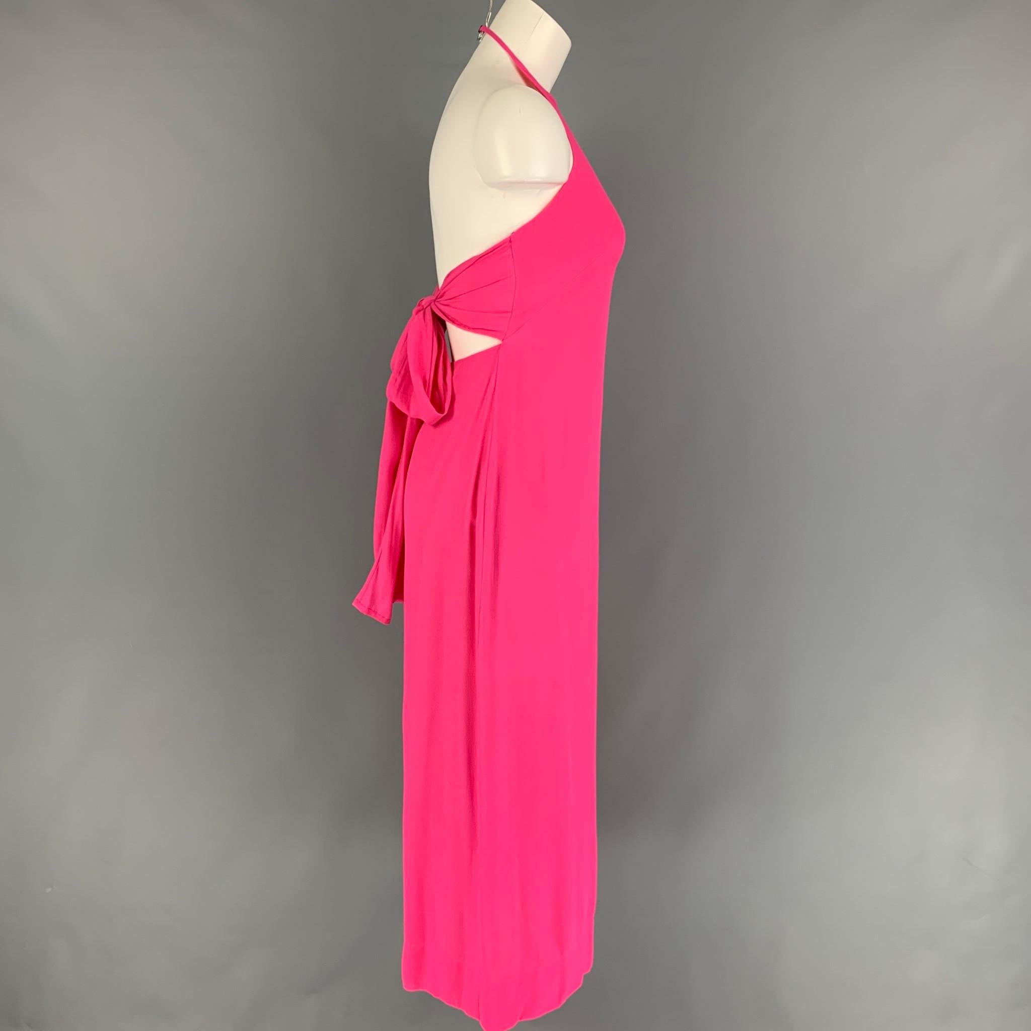 THREE GRACES dress comes in a pink viscose featuring a shift style, halter detail, back self tie bow, back slit, and a back zip up closure. 

New With Tags.
Marked: 6
Original Retail Price: $1,040.00

Measurements:

Bust: 28 in.
Hip: 36 in.
Length: