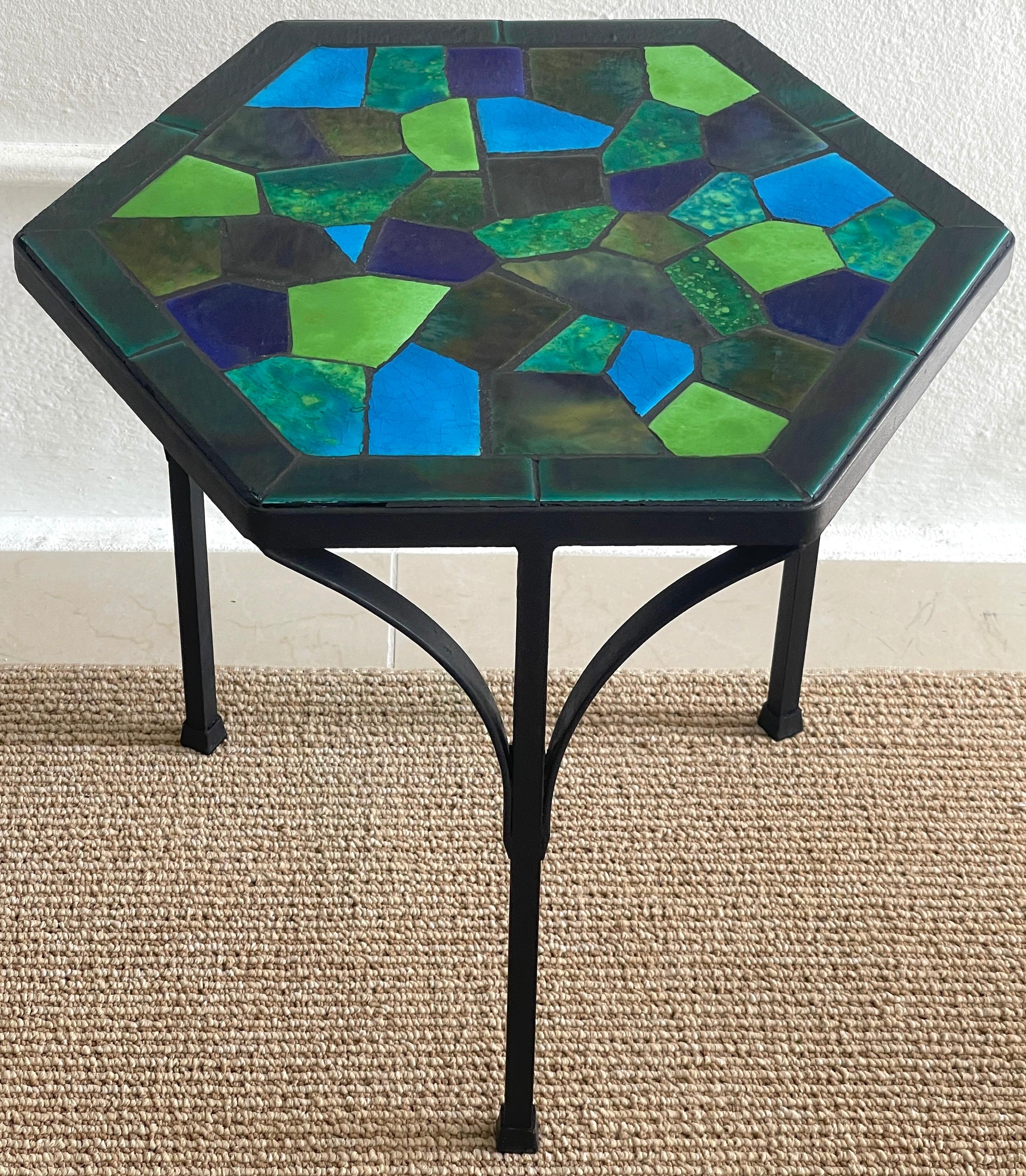 20th Century Three Graduating Wrought Iron & Ceramic Mosaic Tables by Jon Matin For Sale