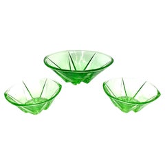 Retro Three Green Glass Bowls, Poland, 1960s