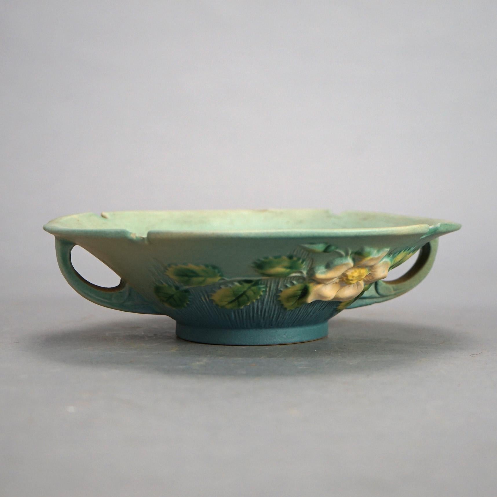 Three Green Roseville Art Pottery with Peony Pattern Mid 20thC 1