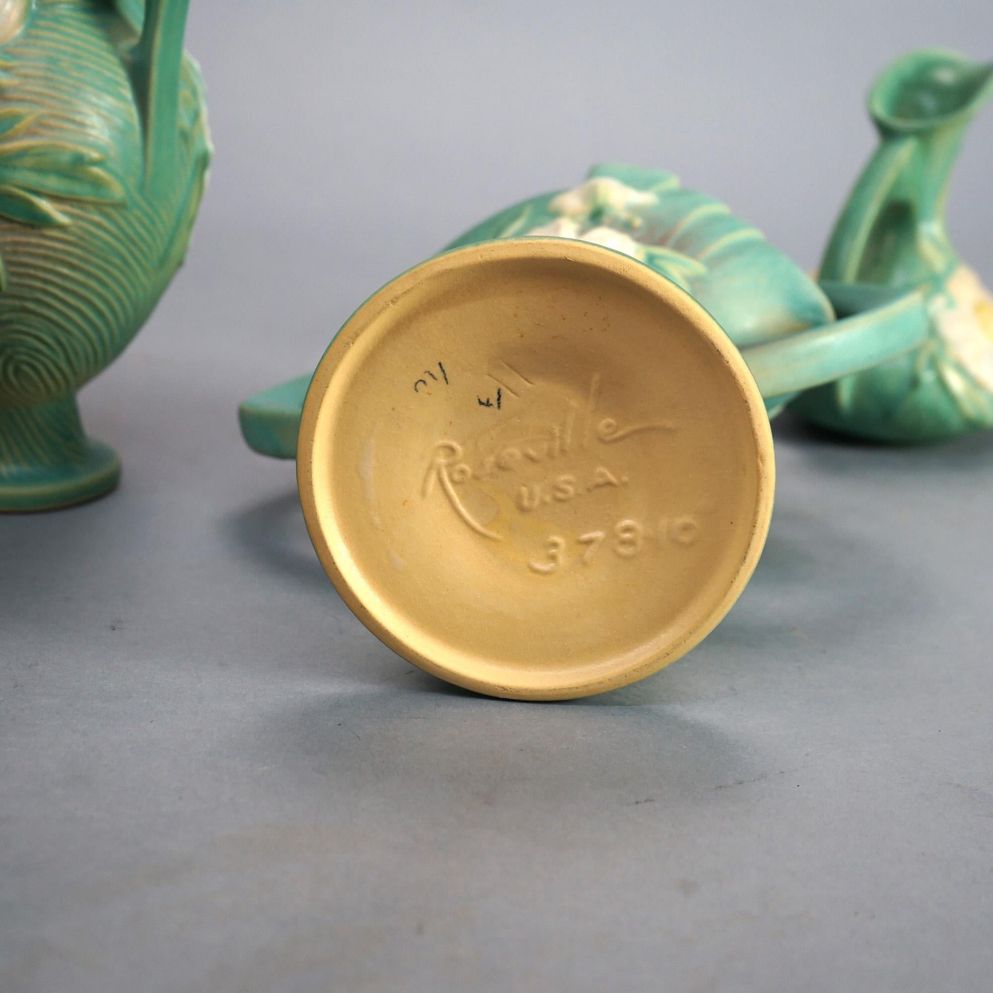 Three Green Roseville Art Pottery with Peony Pattern Mid 20thC 4