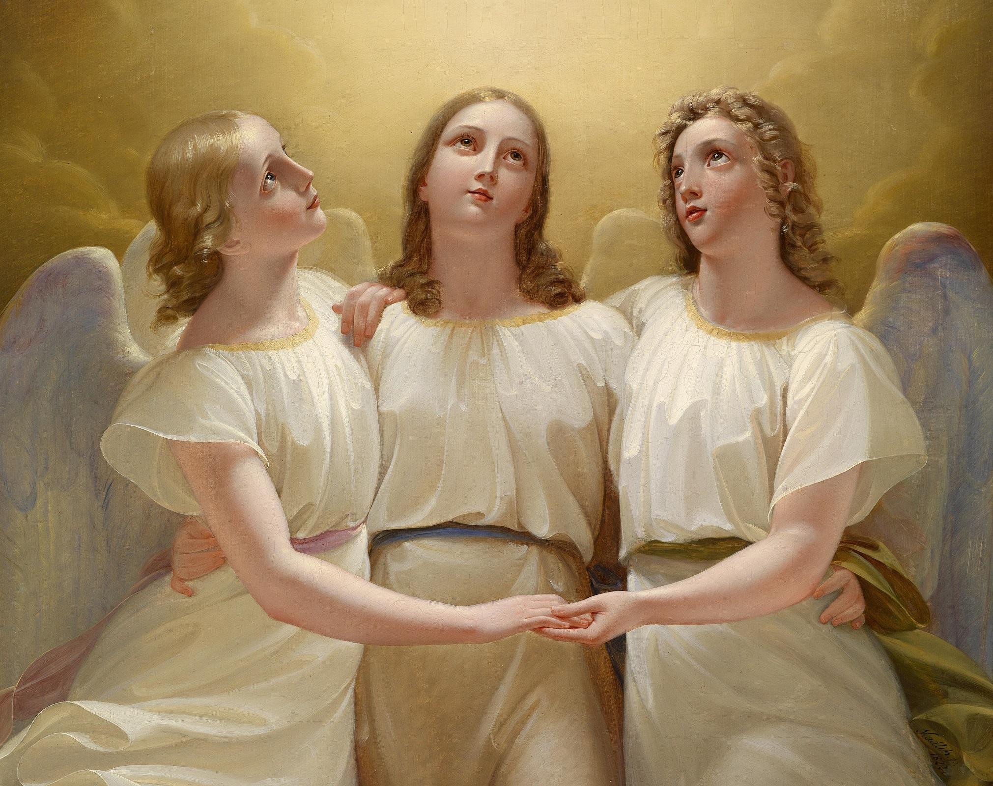 Three Guardian Angels, after Oil Painting by Austrian Empire Artist Franz Kadlik In New Condition For Sale In Fairhope, AL