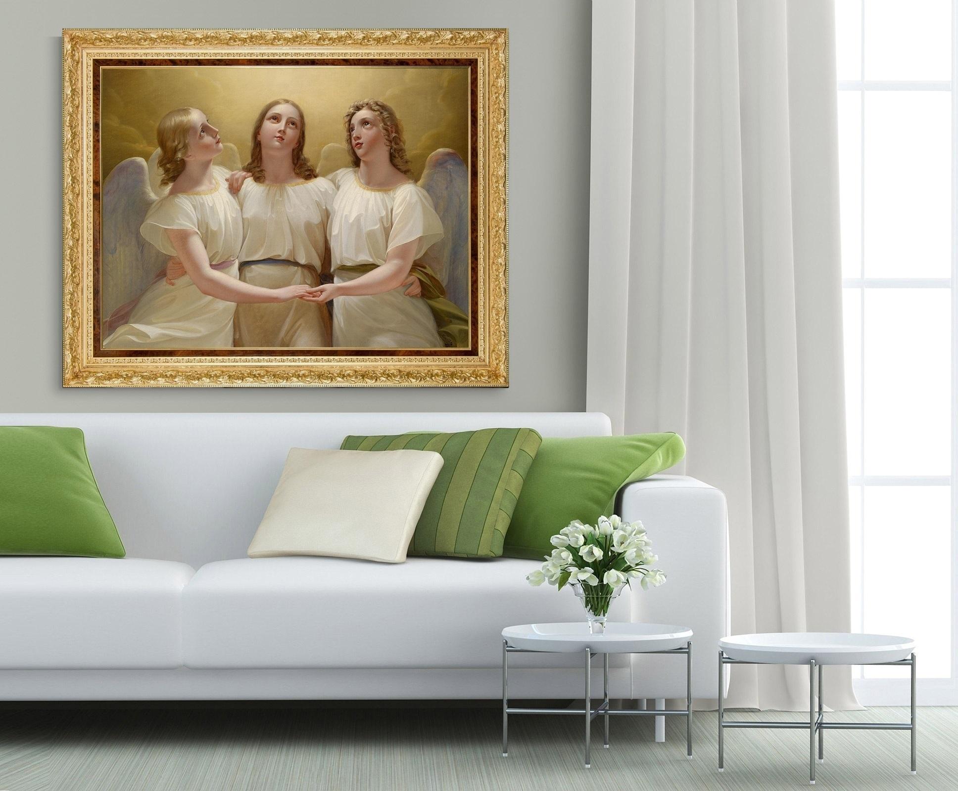 Contemporary Three Guardian Angels, after Oil Painting by Austrian Empire Artist Franz Kadlik For Sale