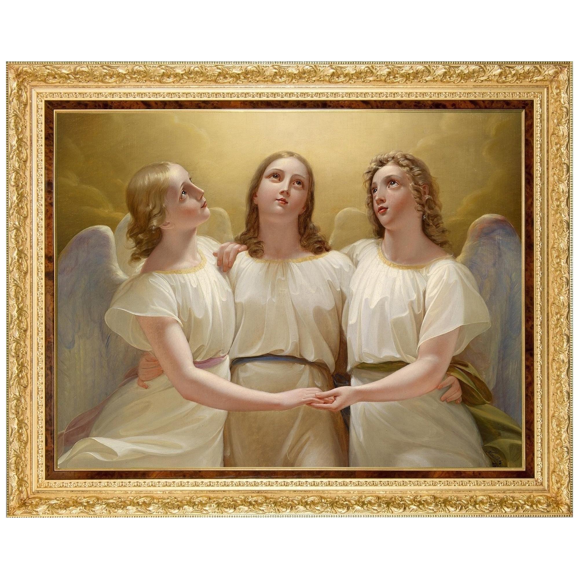 Three Guardian Angels, after Oil Painting by Austrian Empire Artist Franz Kadlik For Sale
