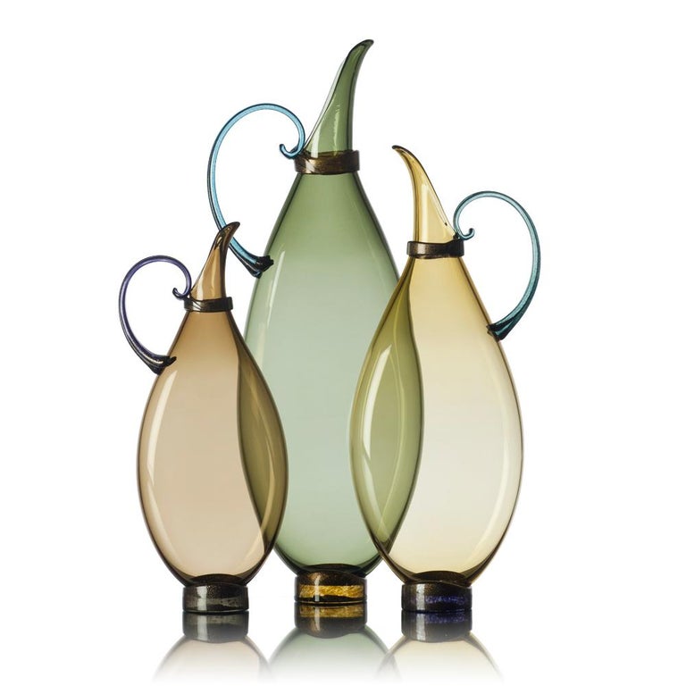 Three Hand Blown Glass Pitcher Vases by Vetro Vero, Custom Colors For