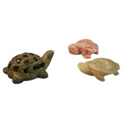 Three Hand Carved Marble Folk Art Turtles