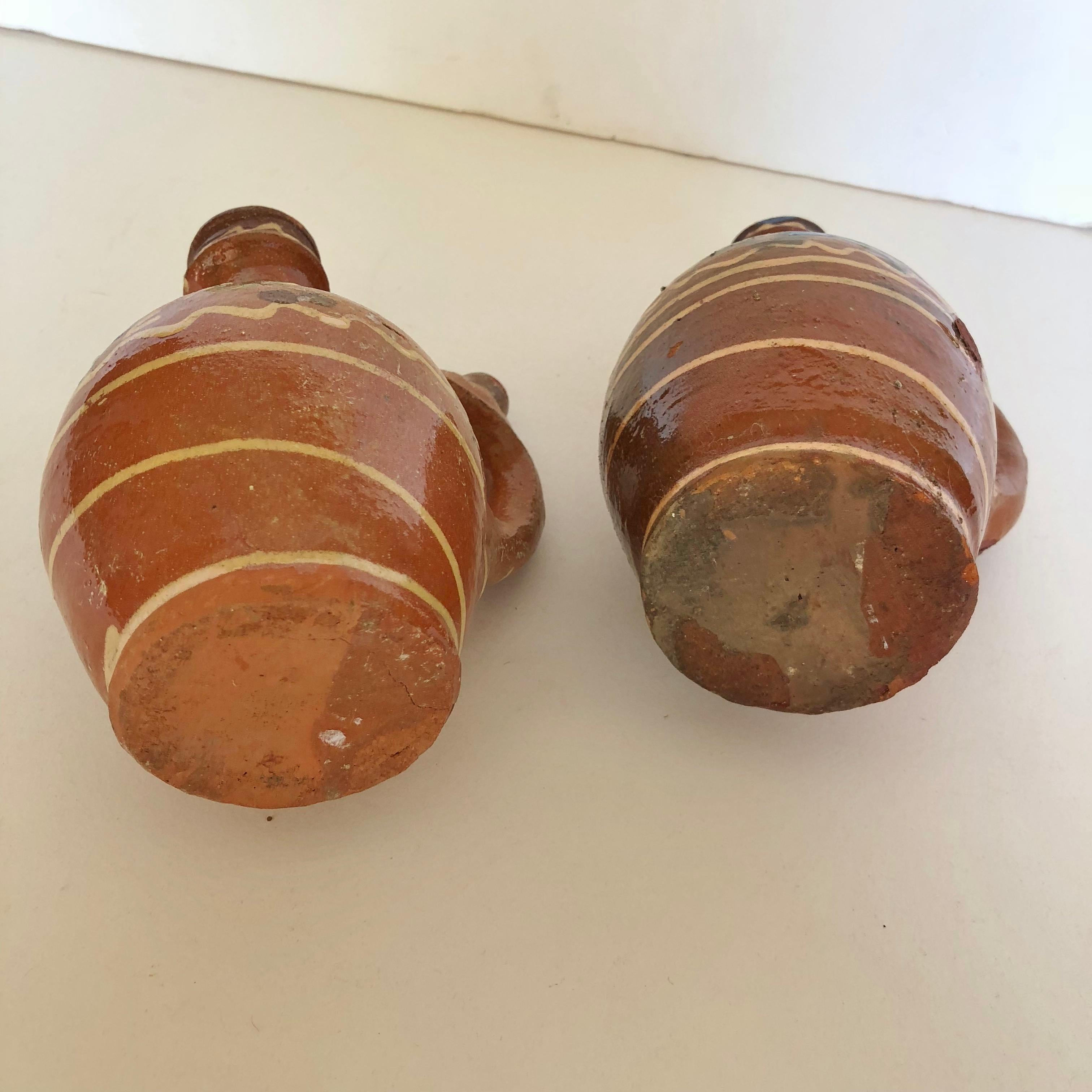 Group of Three Terracotta Pottery Folk Art Carafes from Transylvania, Serbia For Sale 5