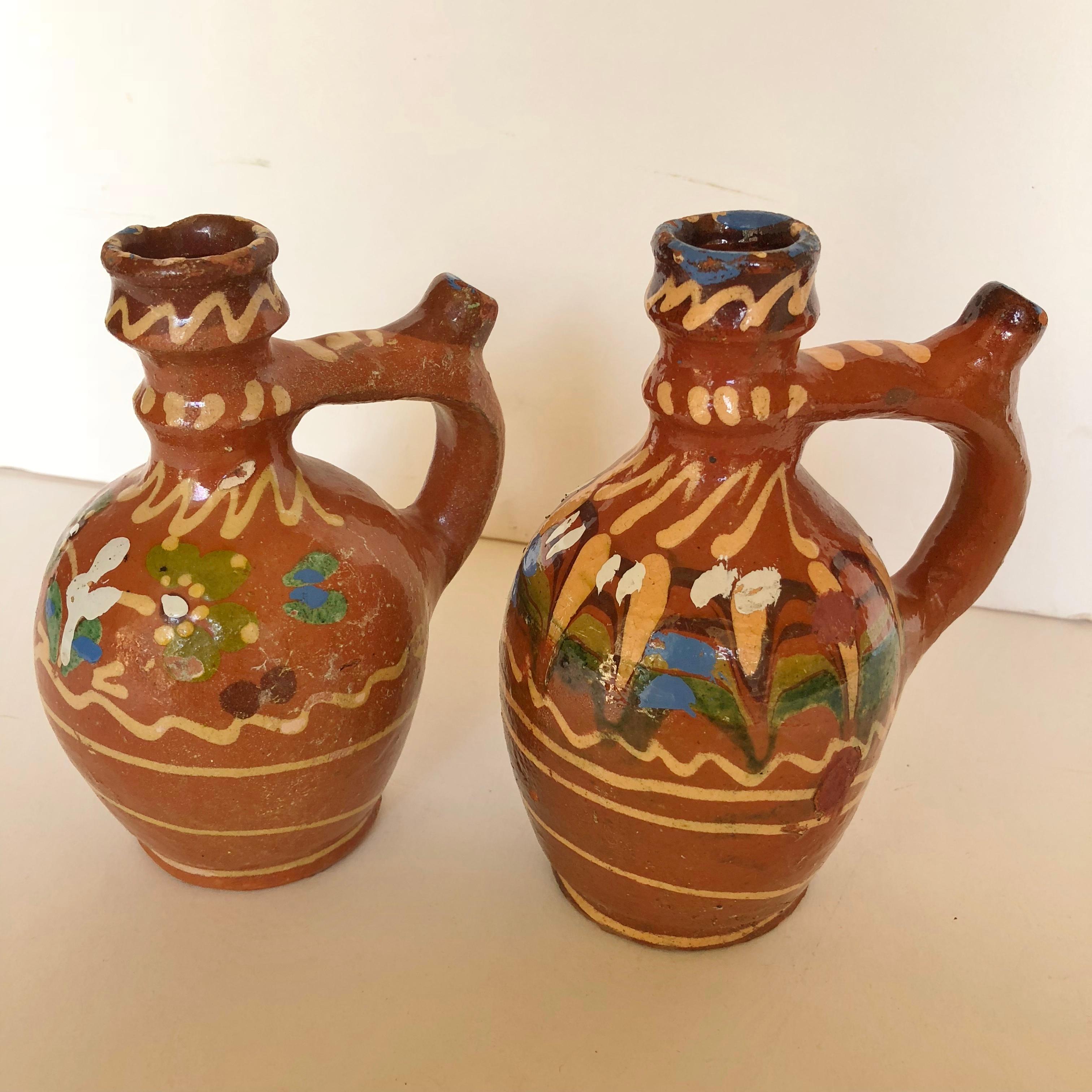 Group of Three Terracotta Pottery Folk Art Carafes from Transylvania, Serbia For Sale 6