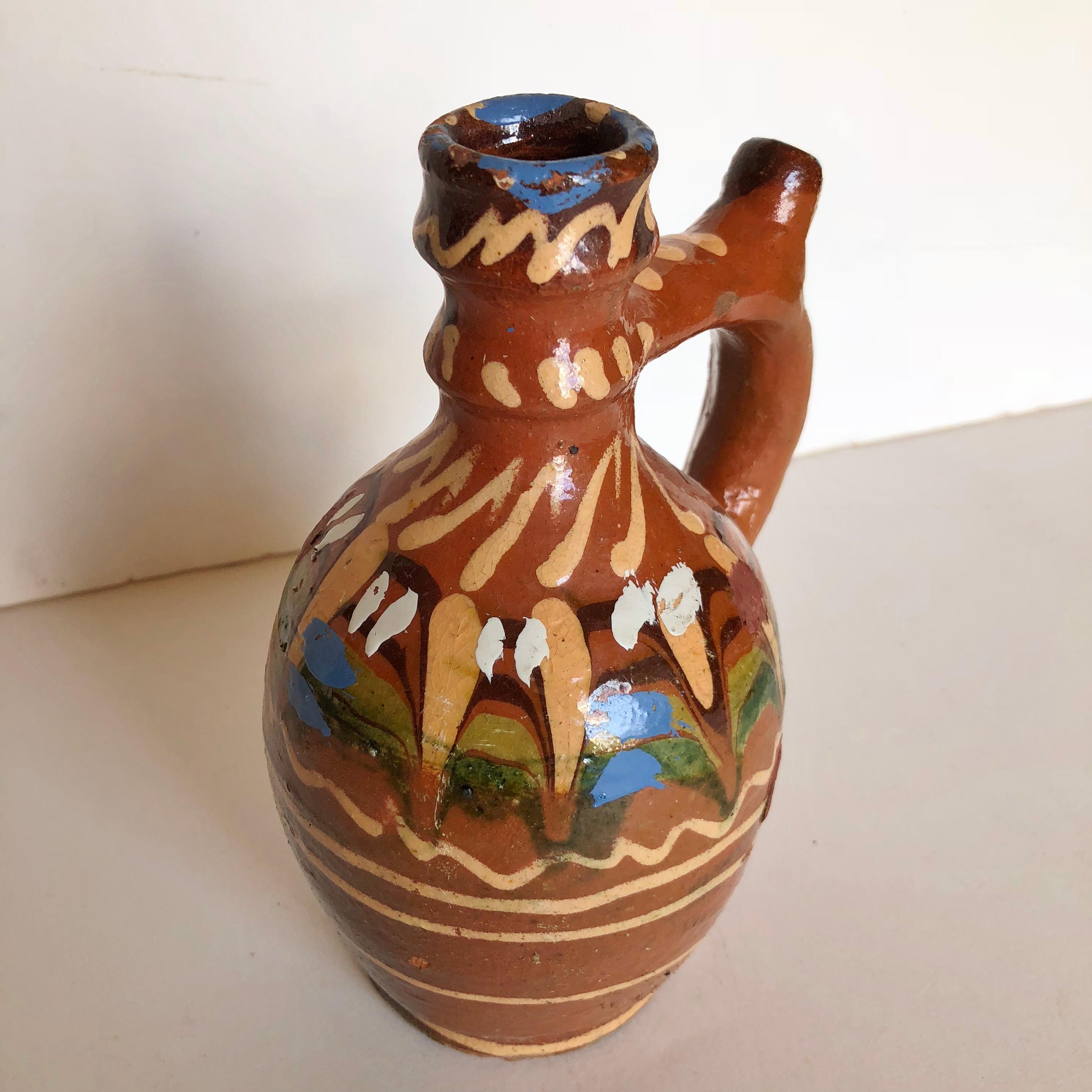 Hand-Crafted Group of Three Terracotta Pottery Folk Art Carafes from Transylvania, Serbia For Sale