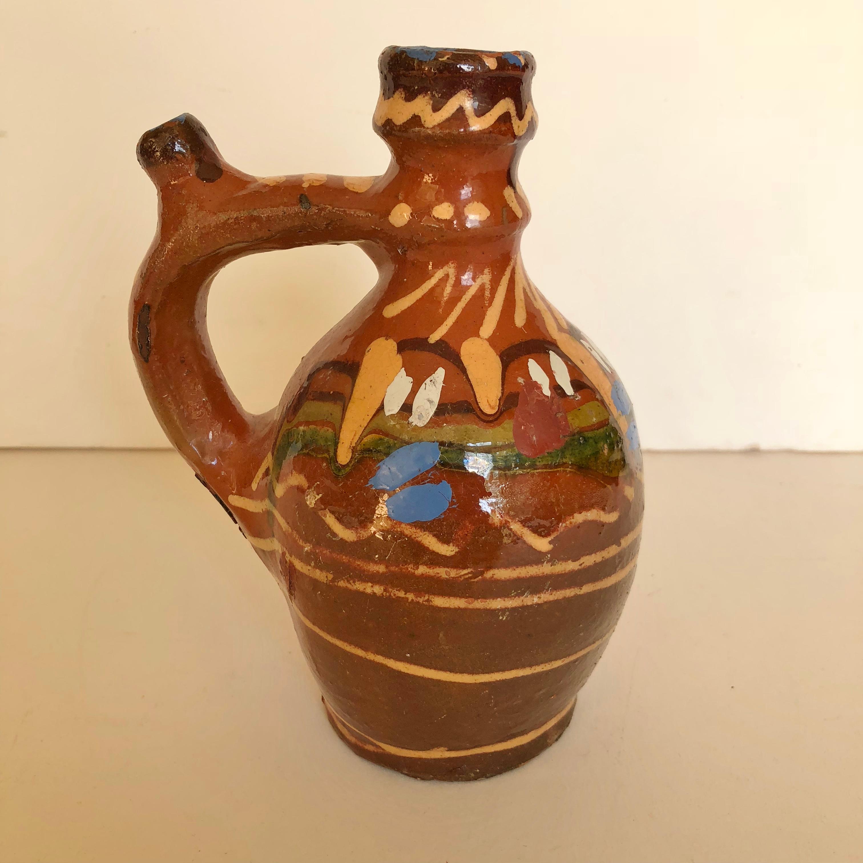 20th Century Group of Three Terracotta Pottery Folk Art Carafes from Transylvania, Serbia For Sale