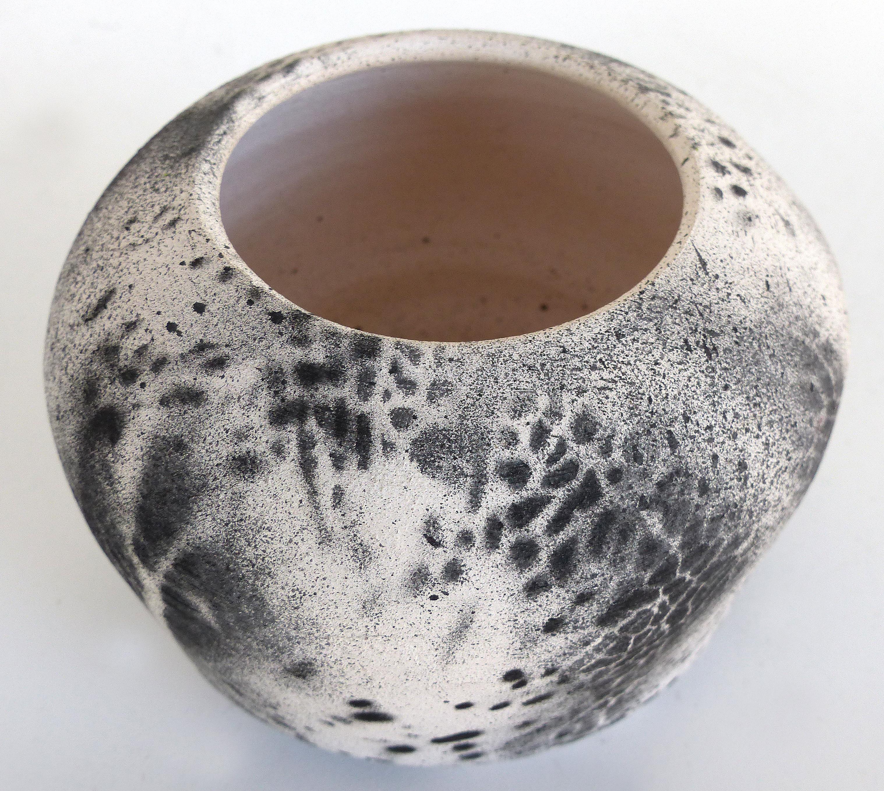 American Three Hand Turned Ceramic Black & White Vessels by Ceramicist Gary Fonseca