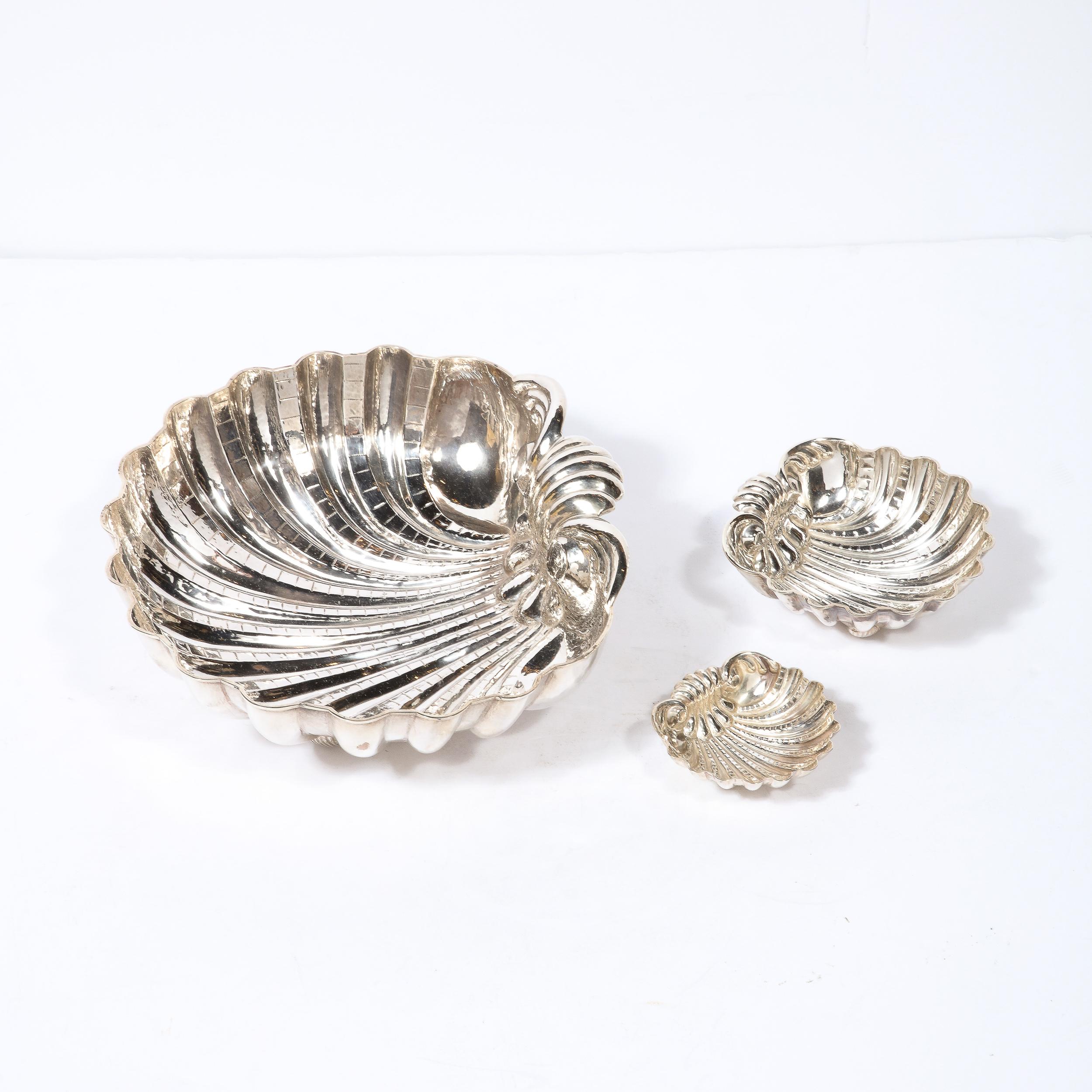 20th Century Three Hand-Wrought Sterling Silver Scallop Form Bowls Signed by Missiaglia For Sale