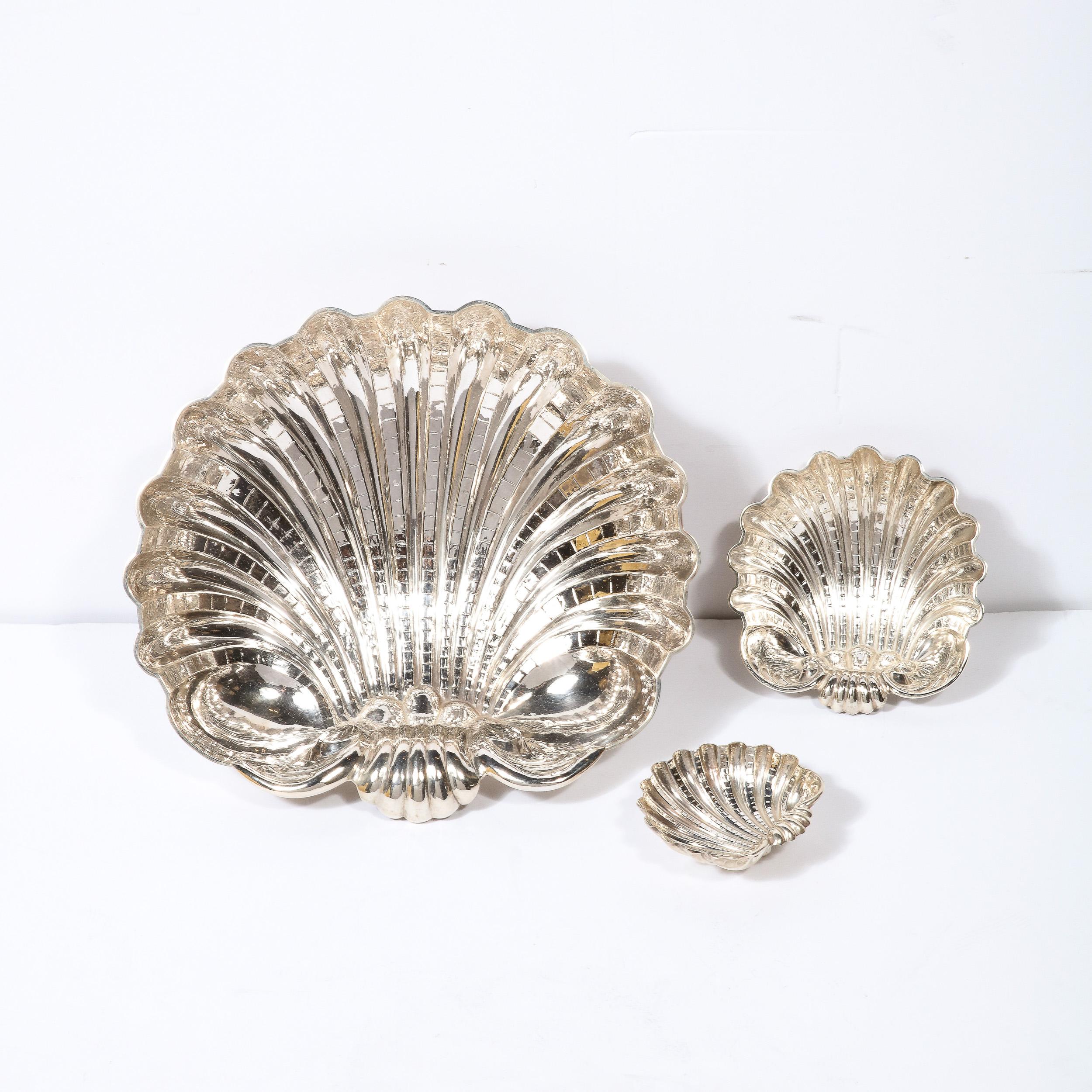 Three Hand-Wrought Sterling Silver Scallop Form Bowls Signed by Missiaglia For Sale 2