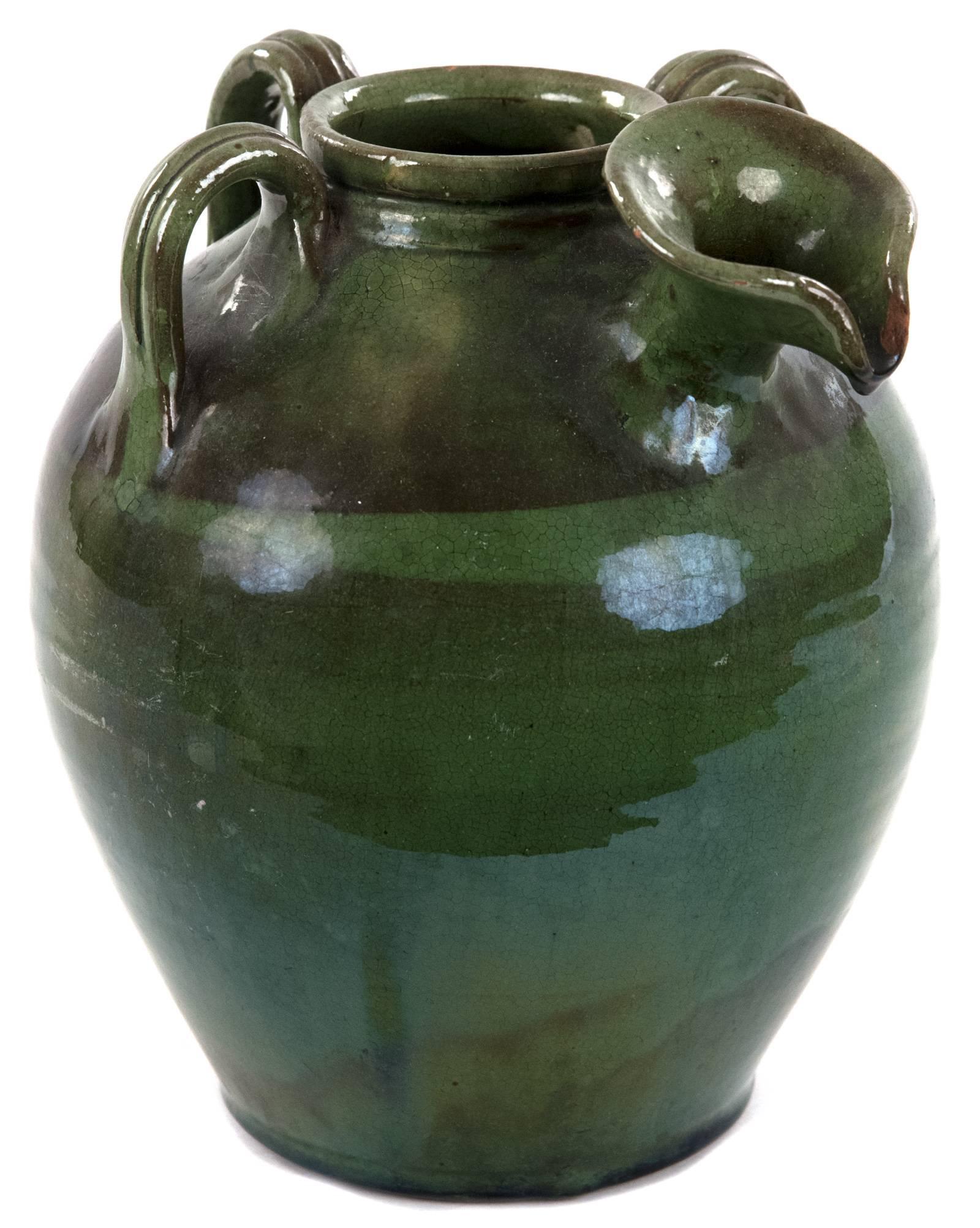 Three-handled French Green Baluster Jug with Spout For Sale 1
