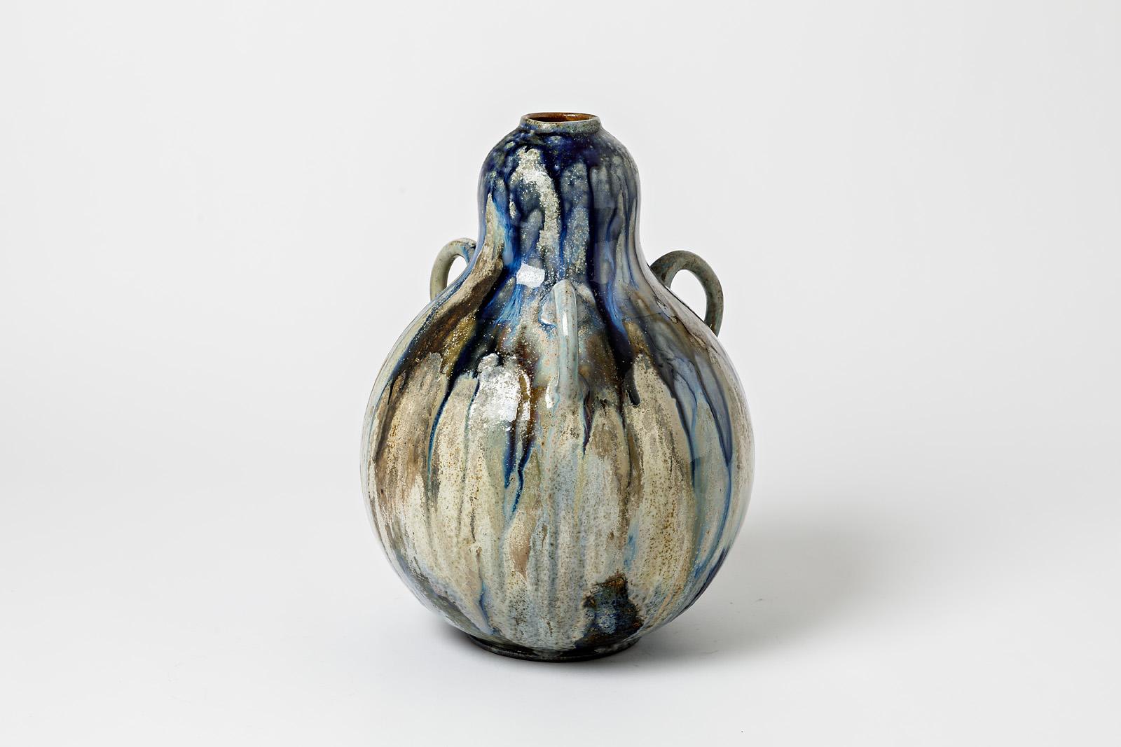 Vase coloquinte à trois anses en grès émaillé de Roger Guérin, vers 1930-1940. Excellent état - En vente à Saint-Ouen, FR