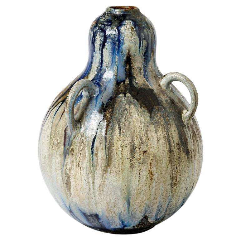Three-handled glazed stoneware coloquint vase by Roger Guérin, circa 1930-1940. For Sale