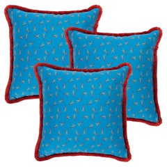 Three Handmade Pillows with YSL Logo Print, Fabric from 1980s
