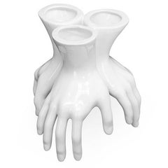 Three Hands Vase in White Ceramic