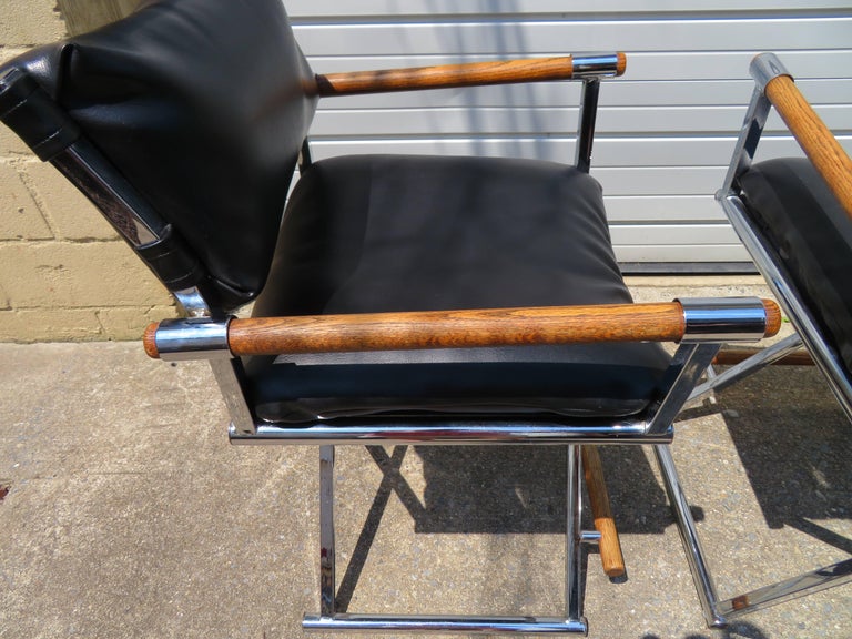 Three Handsome Milo Baughman Style Chrome Directors Chair Bar Stools at 1stDibs