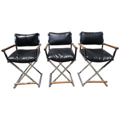 Drei hübsche Milo Baughman Style Chrome Directors Chair Barhocker