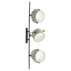 Vintage Three Head Articulating Enamel & Brass Single Wall Sconce, Italy 1960’s