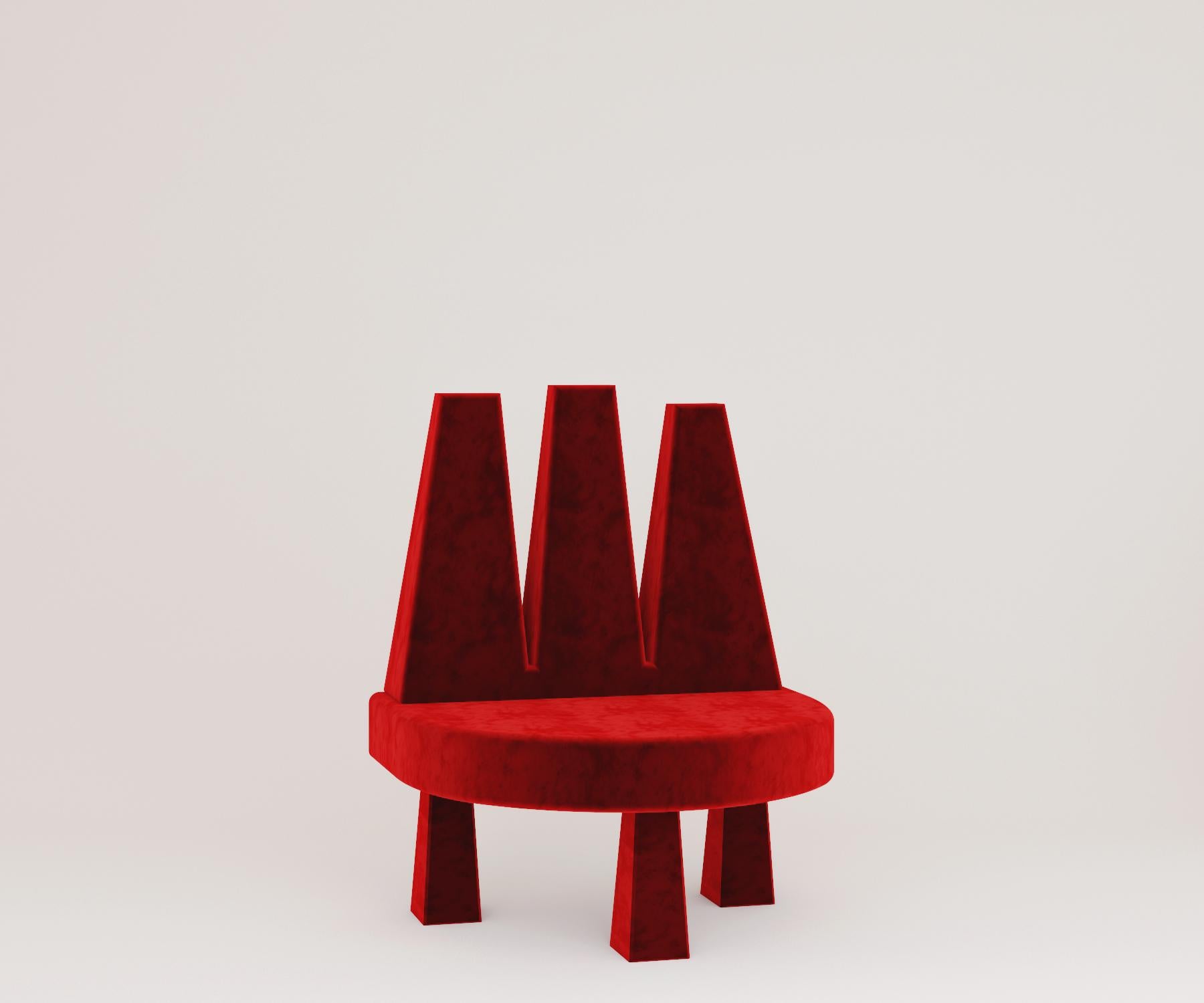 The “three headed” chair, is a fairy tale chair, inspired by those who have a lot to think about, where one head is never enough to deal with everyday life.

Dimension. W 74 x D 64 x H 37 cm
Material. Wooden structure, with velvet
Year. 2019.
  