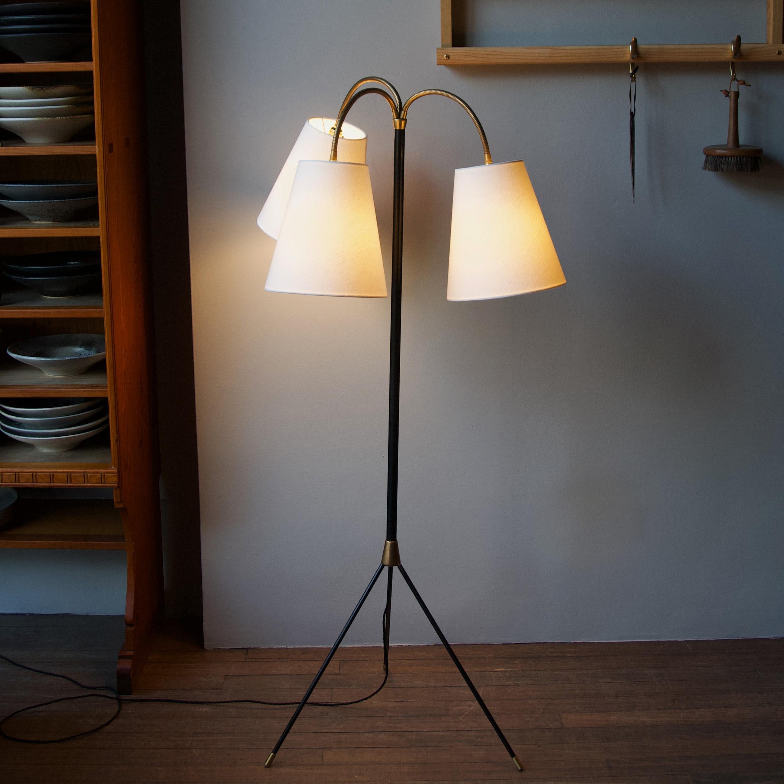 Danish Three Headed Floor Lamp with 'Atomic' Style Base