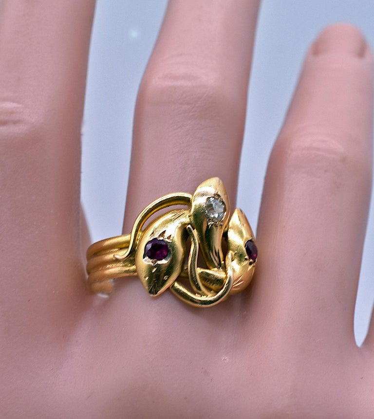 Three Headed Snake Ring with Rubies and Diamonds at 1stDibs | 3 headed ...