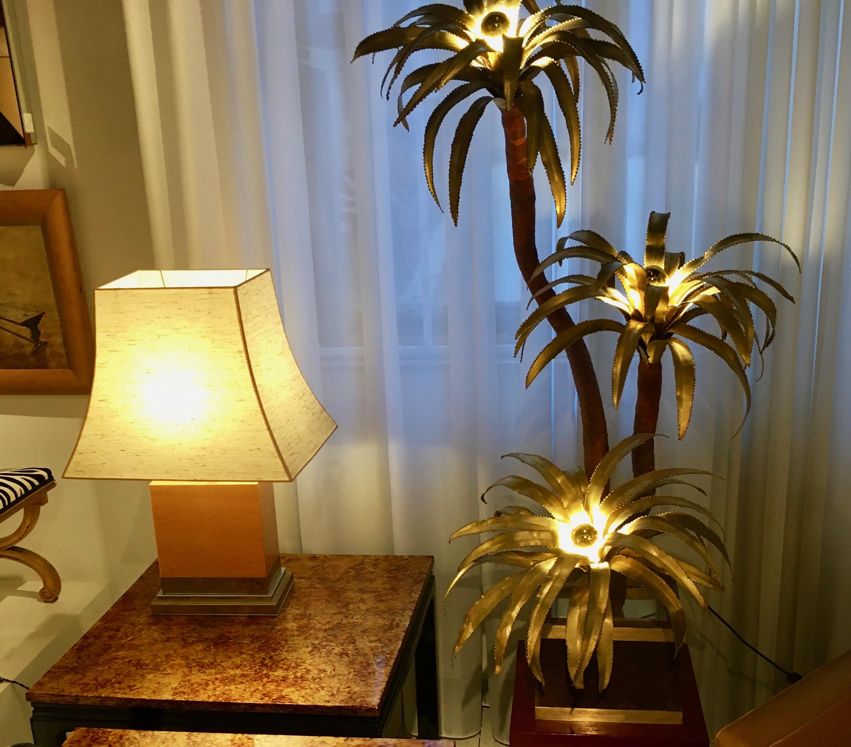 Brass Three Heads Palm Tree Floorlamp Attributed to Maison Jansen, France, 1975