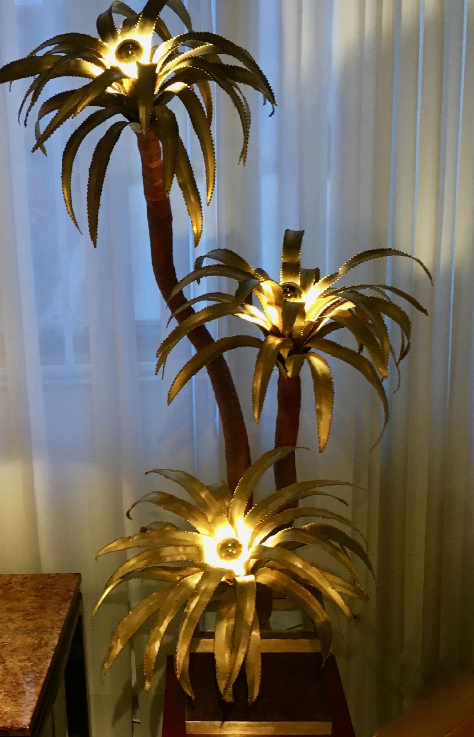 Three Heads Palm Tree Floorlamp Attributed to Maison Jansen, France, 1975 3