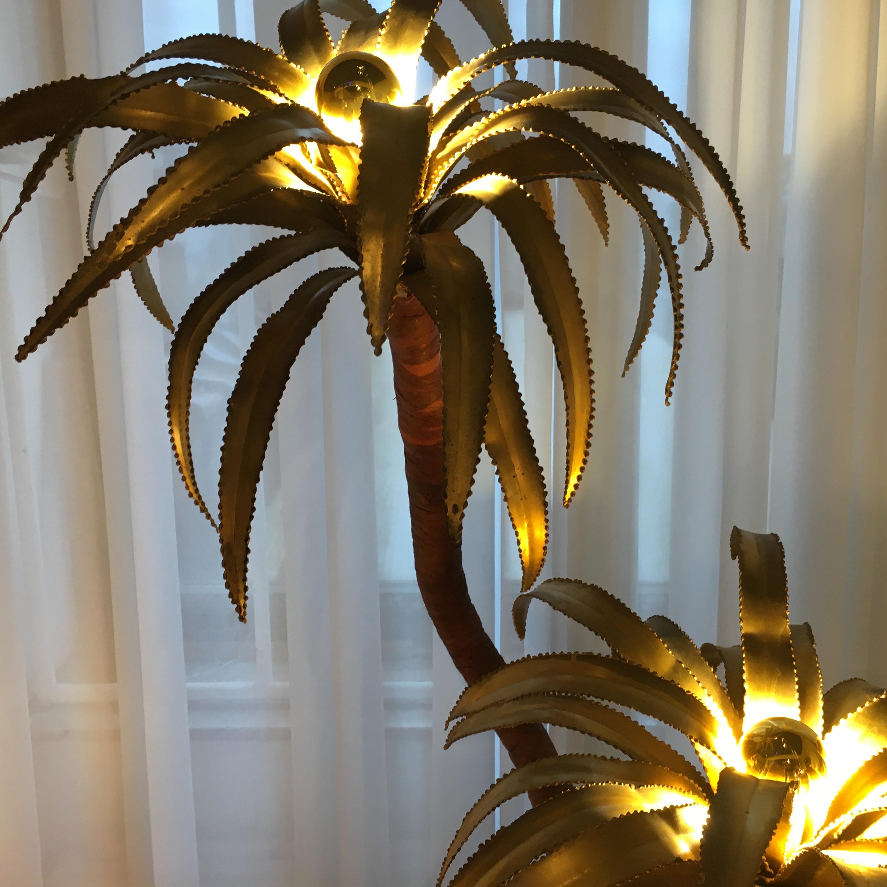Hollywood Regency Three Heads Palm Tree Floorlamp Attributed to Maison Jansen, France, 1975