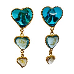 Three Hearts Pate de Verre Clip Earrings