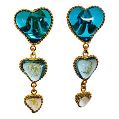 Three Hearts Pate de Verre Clip Earrings