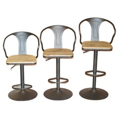 Three Height Adjustable Swivel Bar Stools Metal Frames Oak Seats Lovely Order