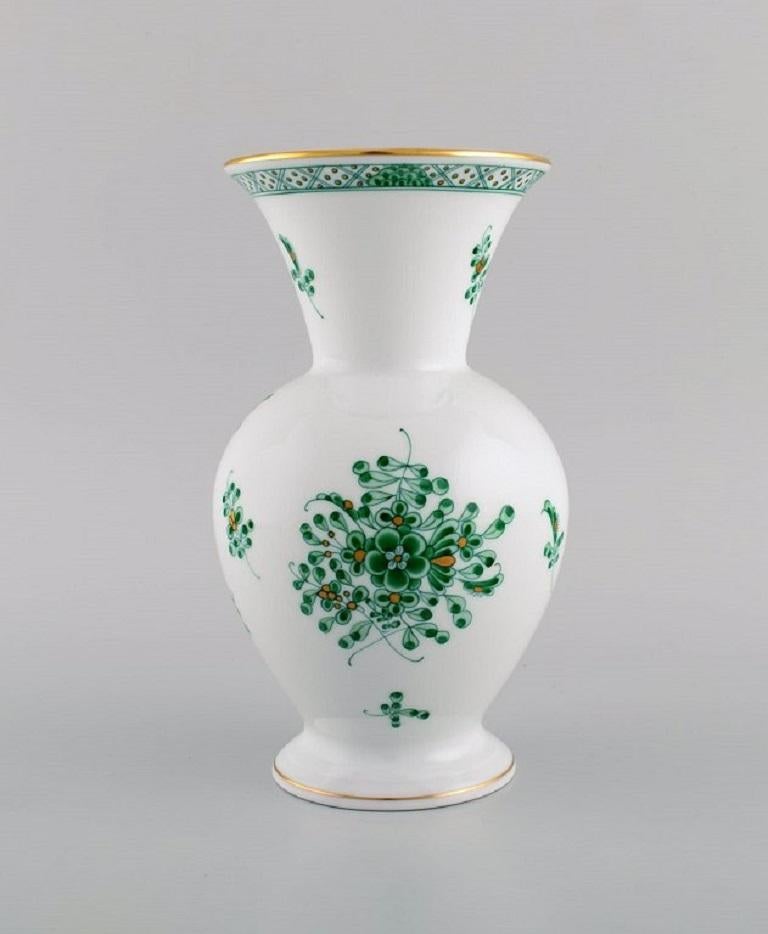 Hungarian Three Herend Green Chinese Vases in Hand-Painted Porcelain, Mid-20th Century