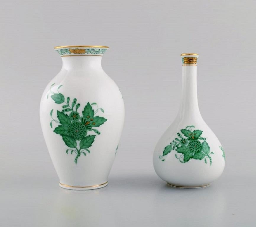 Three Herend Green Chinese Vases in Hand-Painted Porcelain, Mid-20th Century 1
