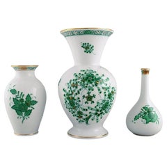 Three Herend Green Chinese Vases in Hand-Painted Porcelain, Mid-20th Century