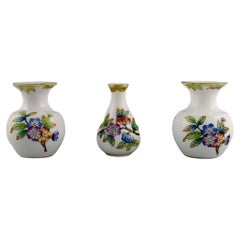 Vintage Three Herend Porcelain Vases with Hand-Painted Flowers and Butterflies