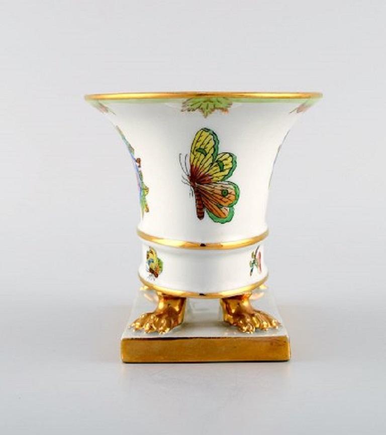 Hungarian Three Herend Vases in Hand Painted Porcelain with Flowers and Gold Decoration For Sale