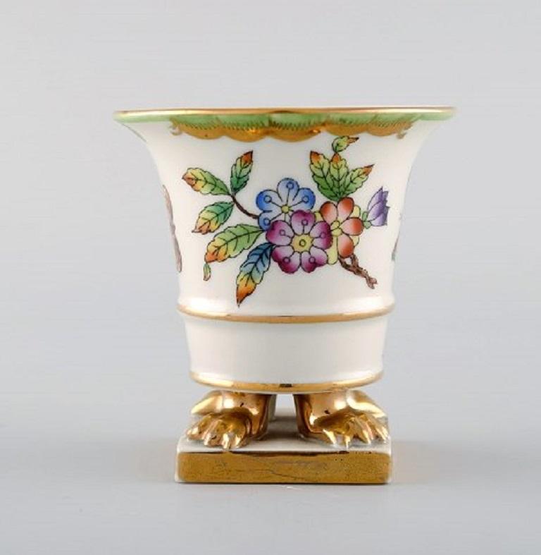 Three Herend Vases in Hand Painted Porcelain with Flowers and Gold Decoration For Sale at 1stDibs