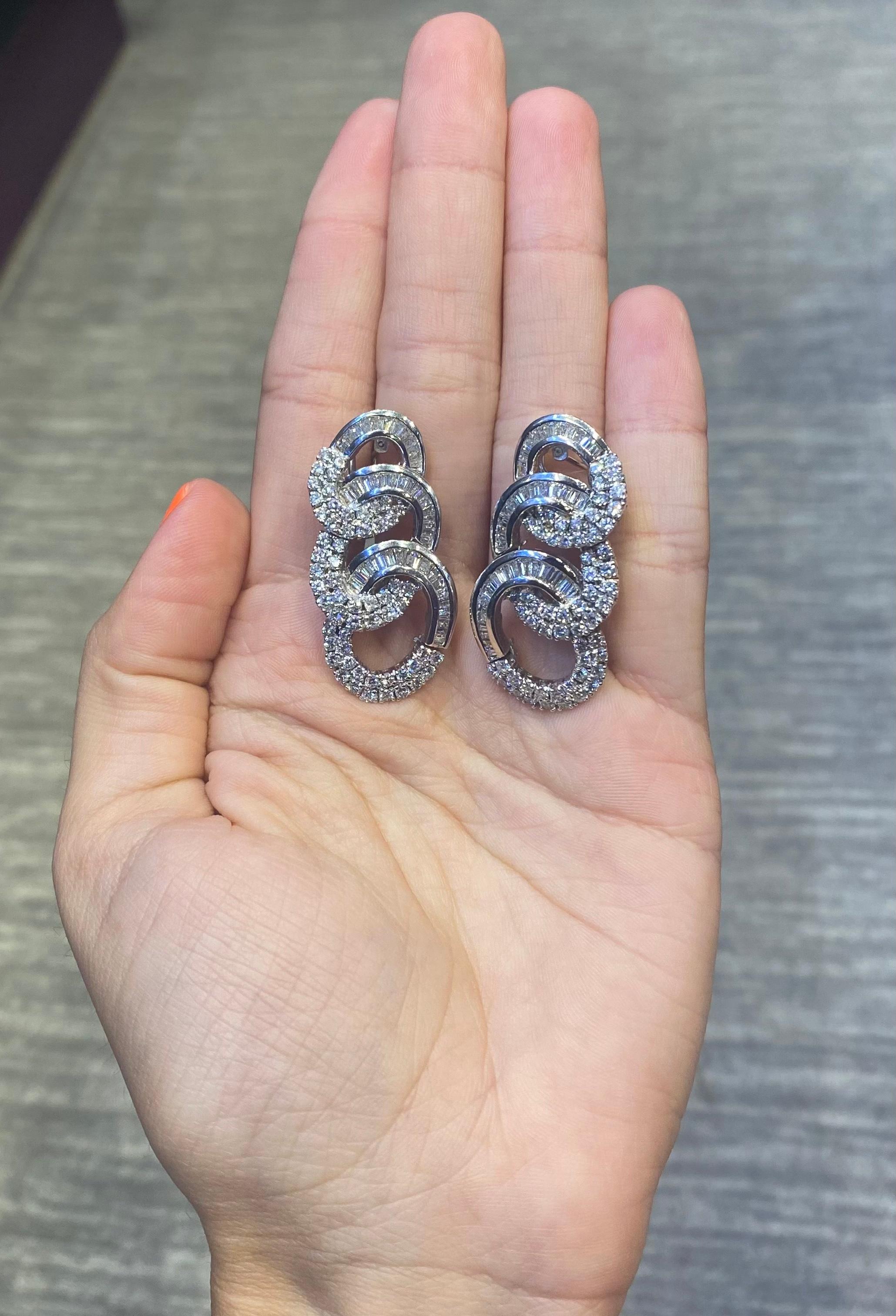 Women's Three Hoop Diamond Earrings For Sale