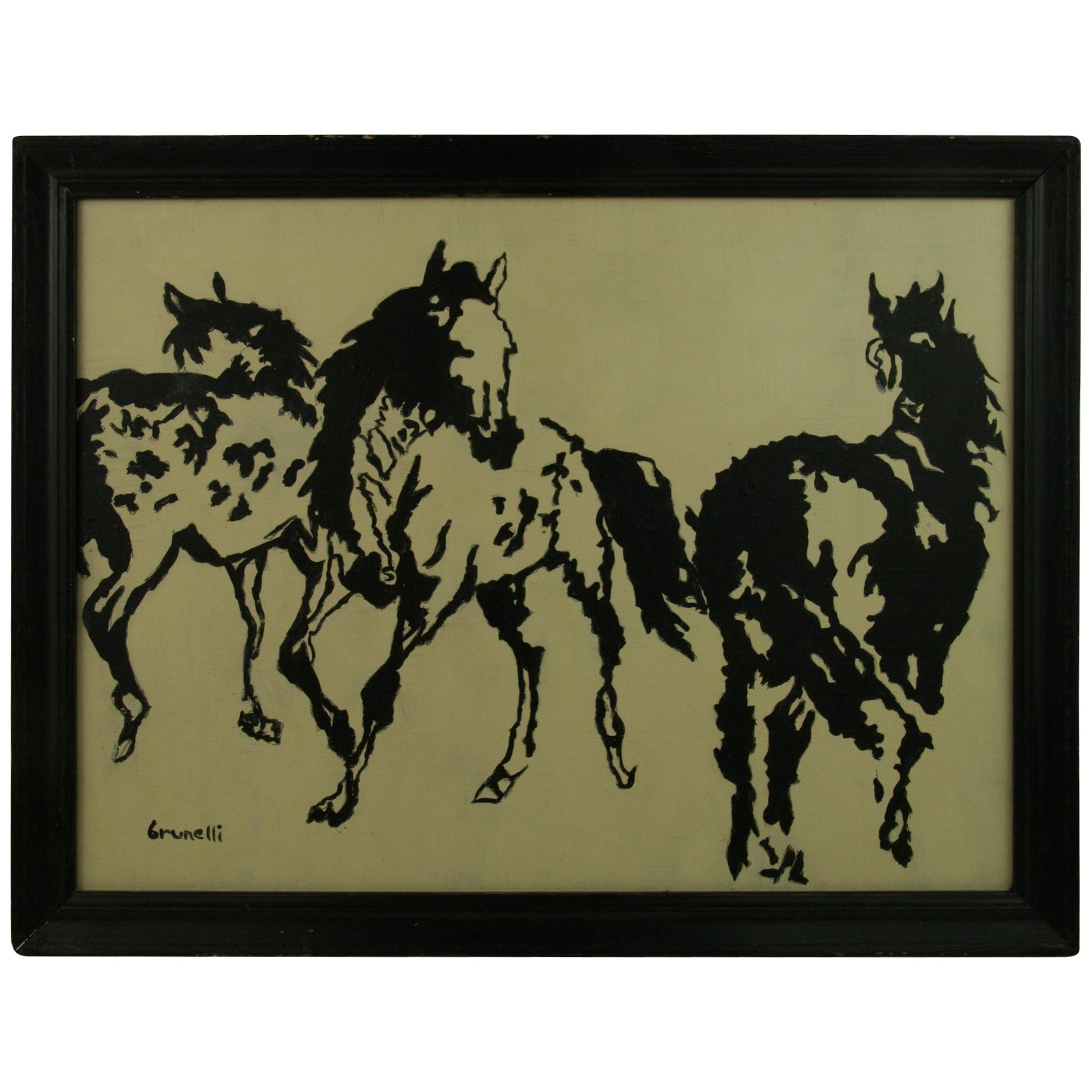 Large Traditional Equestrian Framed Horse Painting on Canvas For Sale