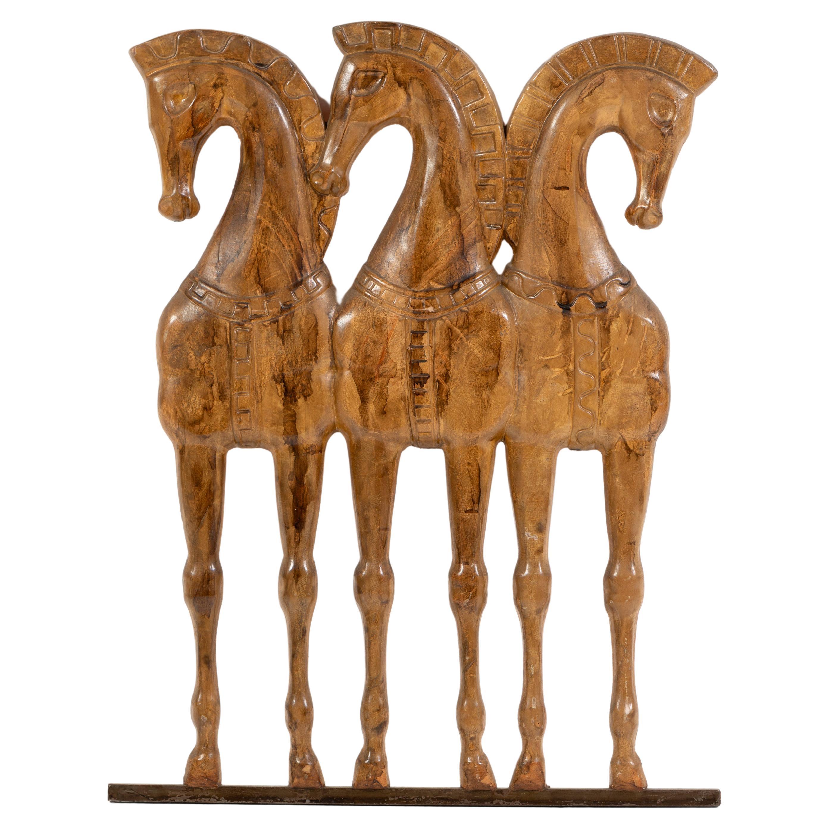 Tre cavalli, scultura da parete in rilievo, resina dipinta, Frederick Weinberg, 1960, USA