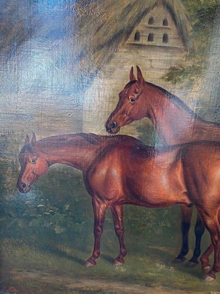 „Three Hunters by a Dovecot“ von E. Tolley / signiert und datiert 1872. (19. Jahrhundert) im Angebot