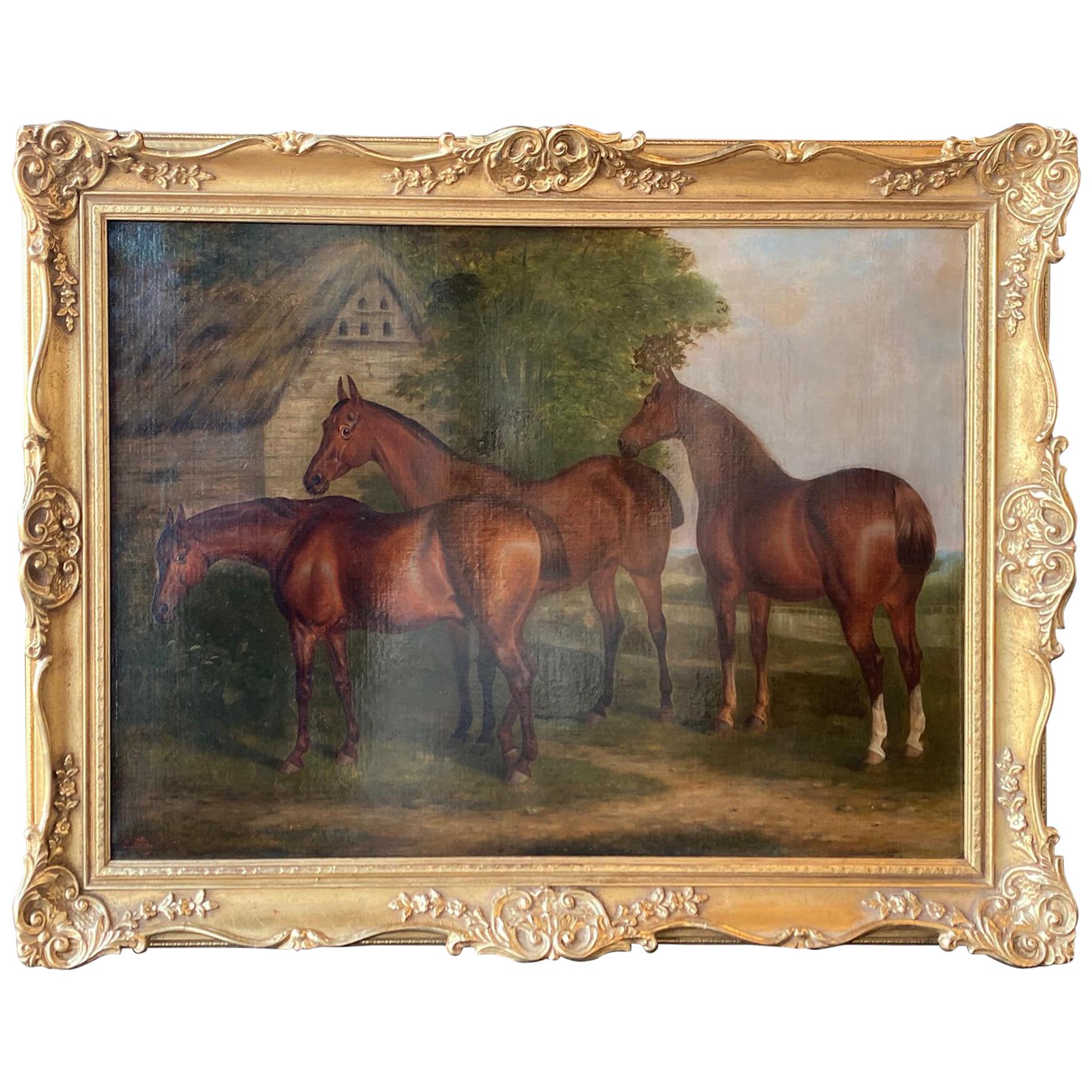"Three Hunters by a Dovecot" by E. Tolley / Signed & Dated 1872. For Sale
