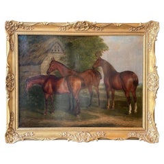 "Three Hunters by a Dovecot" by E. Tolley / Signed & Dated 1872.